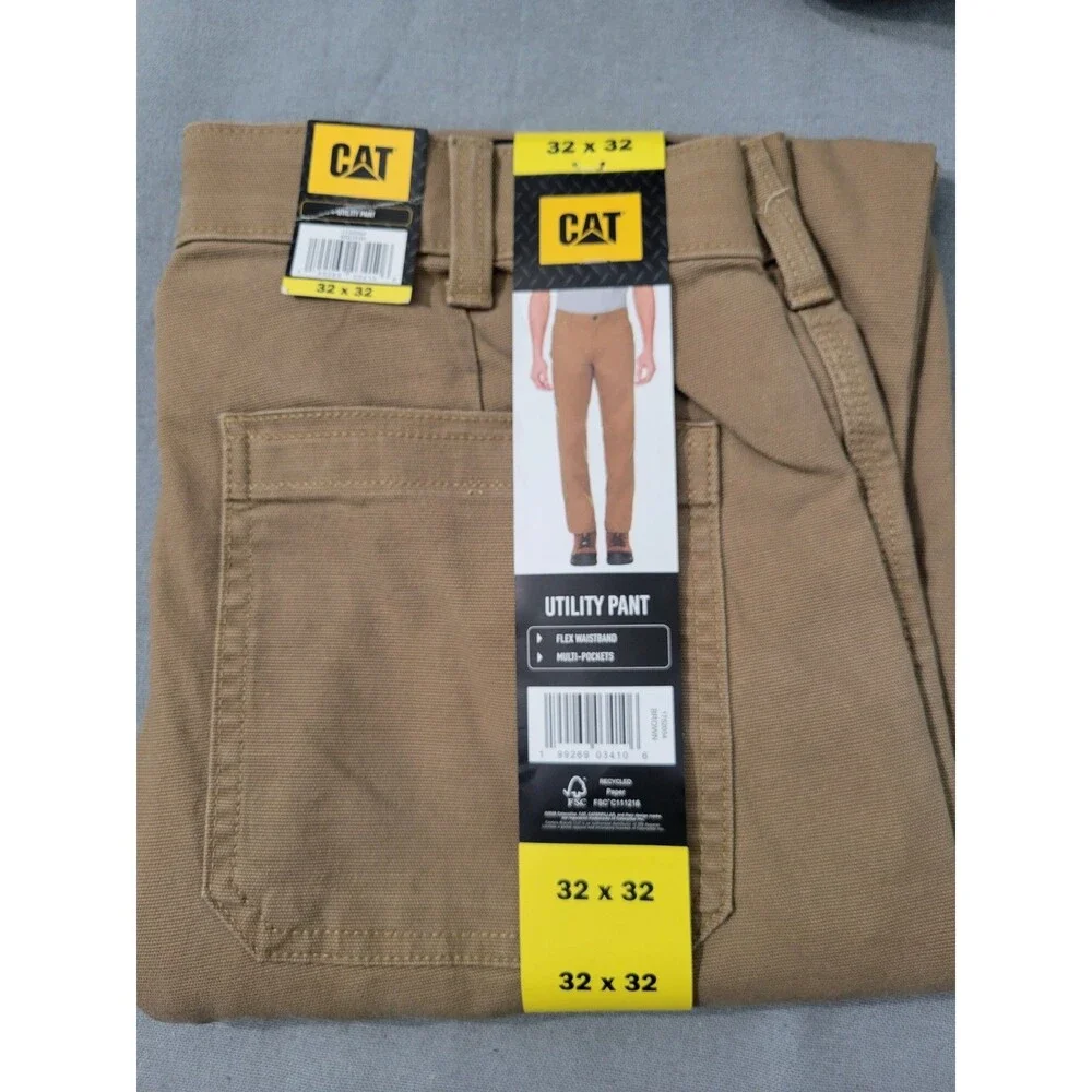 CAT Men's Flex Waistband Utility Pants BROWN/TAN Cargo 32x32 Stretch Cotton NEW